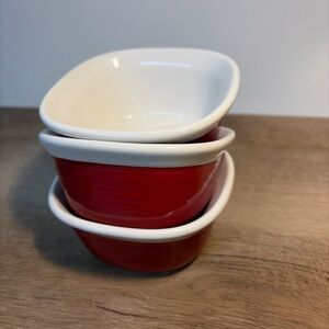 Set Of 3 CorningWare Etch Bake Red Square Casserole Bowl Stoneware 7 Oz